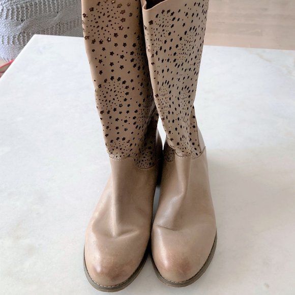 Rud by Rudsak tall / mid calf western leather boots, star cut outs, tan / taupe - Picture 7 of 14